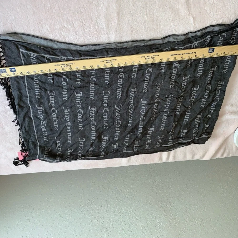 Juicy couture grey black fringe scarf size 66 x‎ 20 inches new